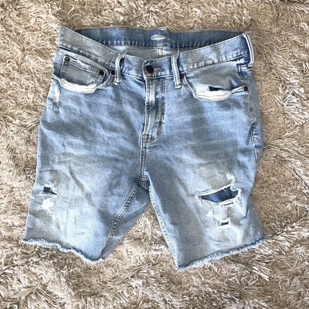 Retro Vintage Y2K JORTS Men’s Size 33 Distressed Slim Fit Raw Hem Light Wash 90s